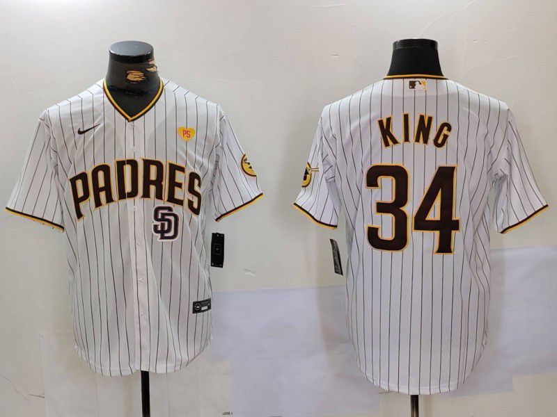 Men San Diego Padres #34 King White stripe Game 2024 Nike MLB Jersey style 6